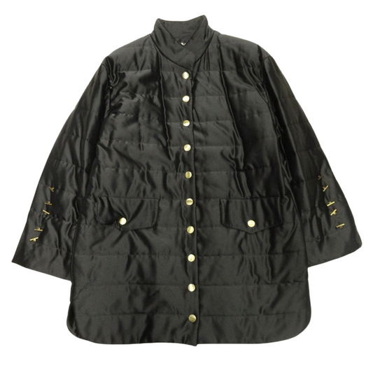 Vintage 90s Lapine Blanche Mao collar quilted coat jacket w gold buttons Sz 9