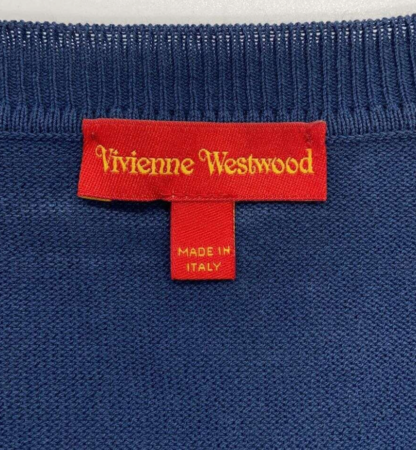 Vivienne Westwood Blue Scoop Neck SS Orbit Logo Knit Top