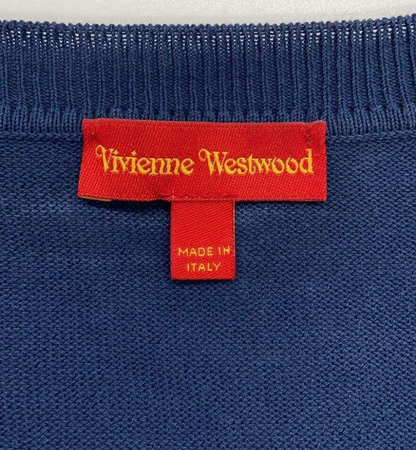 Vivienne Westwood Blue Scoop Neck SS Orbit Logo Knit Top