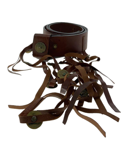 Vivienne Tam Leather Brown Belt w Fringe Coin Detail