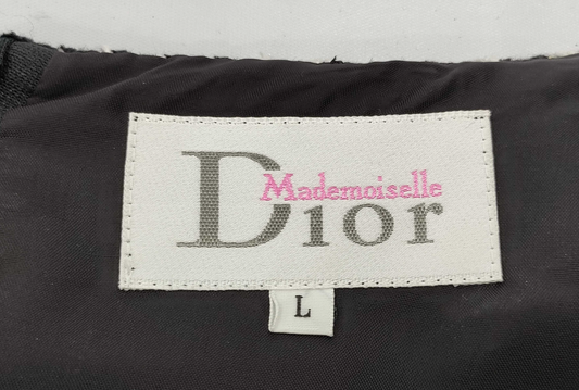 Miss Dior Checkered Tweed Square Neck Sheer LS Dress