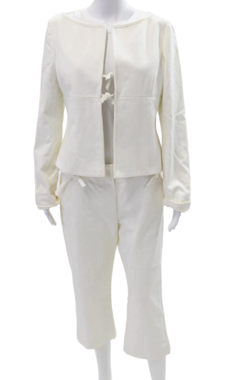 Valentino Roma Womens Hook Closure Straight Leg Cropped Jacket Set White Size 8