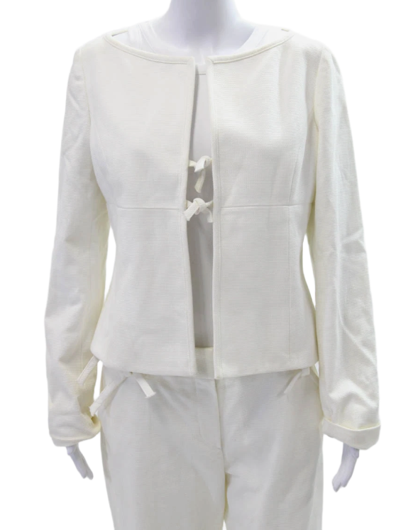 Valentino Roma Womens Hook Closure Straight Leg Cropped Jacket Set White Size 8