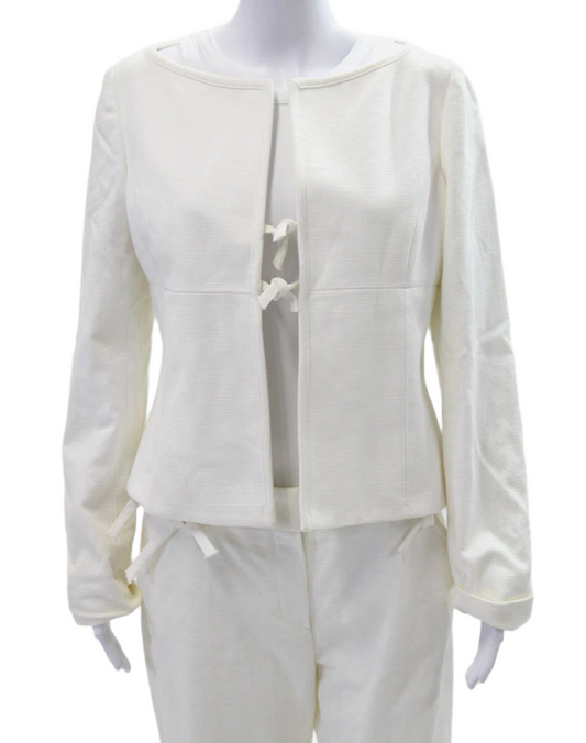 Valentino Roma Womens Hook Closure Straight Leg Cropped Jacket Set White Size 8