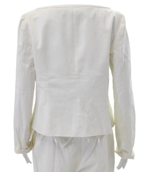 Valentino Roma Womens Hook Closure Straight Leg Cropped Jacket Set White Size 8