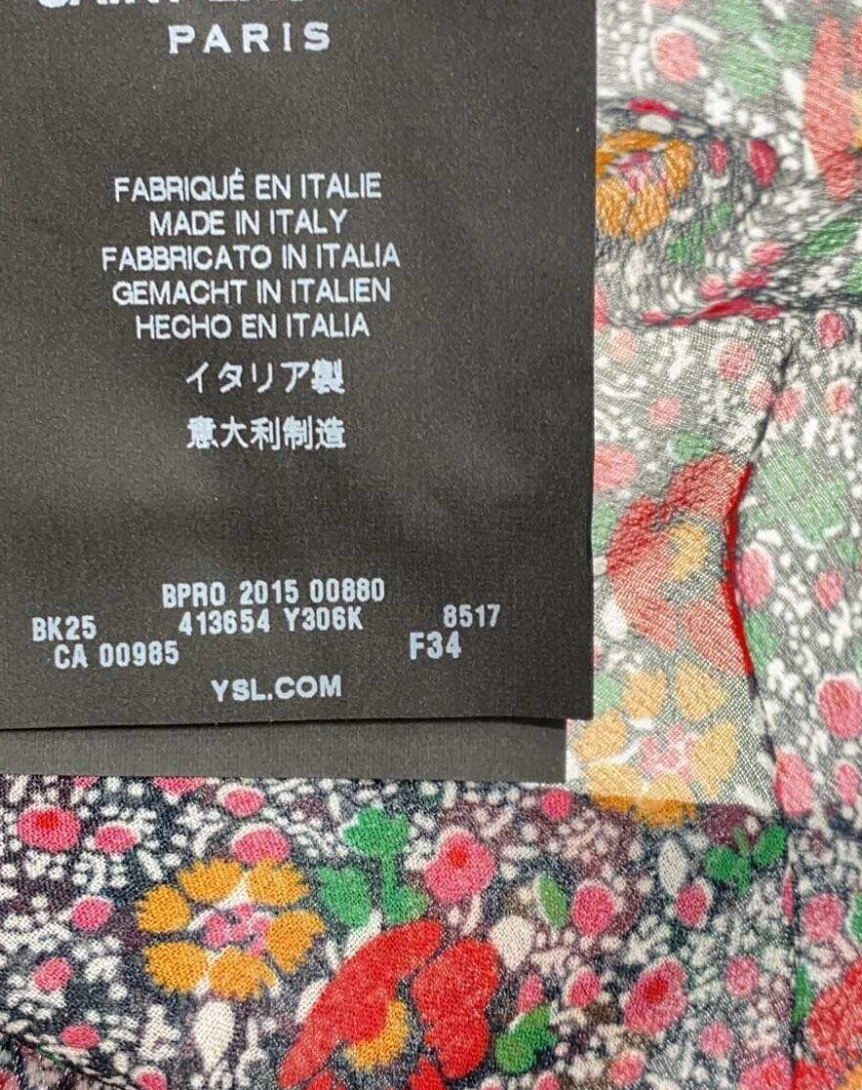 Saint Laurent Peter Pan Collar Sheer SS Floral Blouse