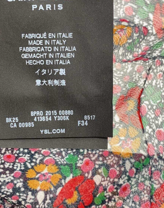Saint Laurent Peter Pan Collar Sheer SS Floral Blouse