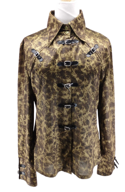 Versace Jeans Couture Cameo Print Button Down Blouse w Leather Straps