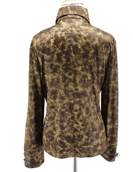 Versace Jeans Couture Cameo Print Button Down Blouse w Leather Straps