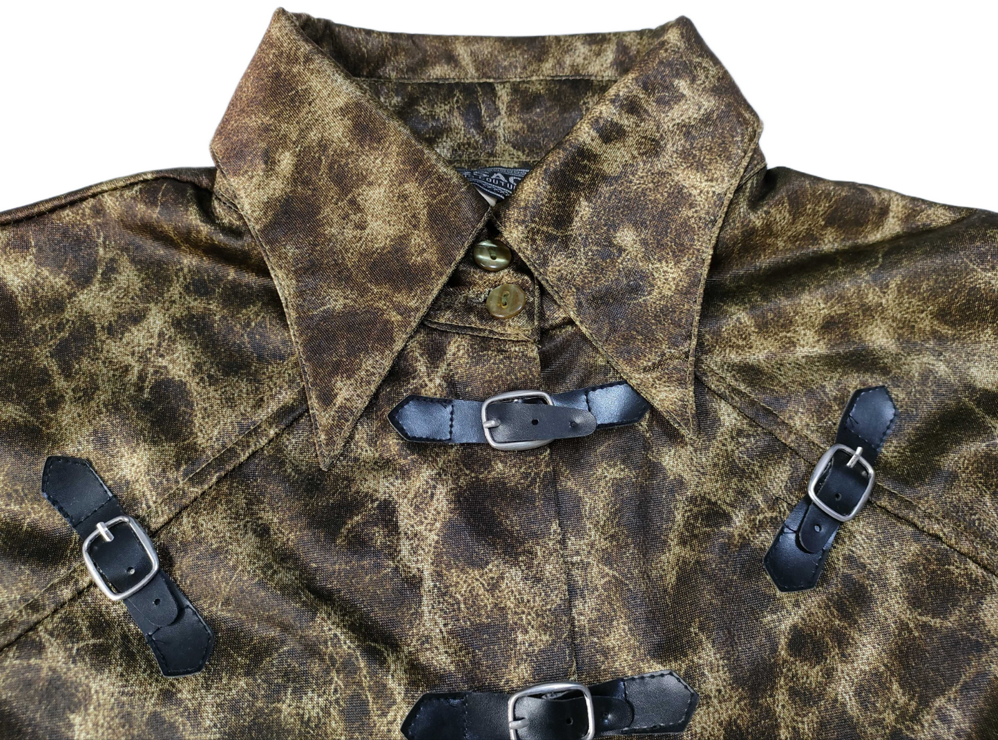 Versace Jeans Couture Cameo Print Button Down Blouse w Leather Straps