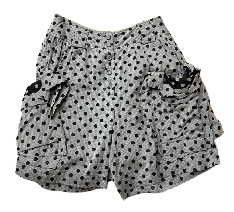 Alexander Mcqueen Grey Black Polkda Dot Shorts w Ruffle Pockets & Skirt