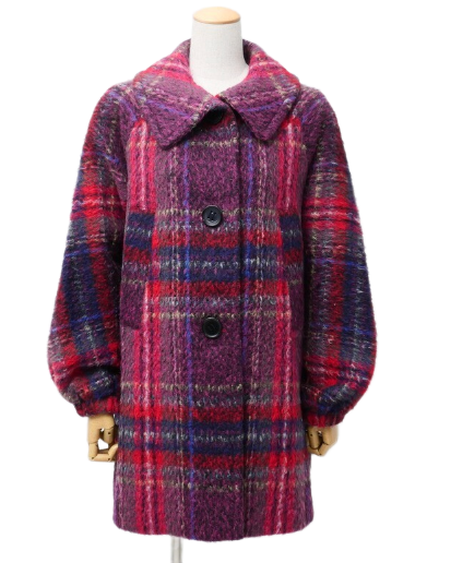 Paul Smith Checkered Wool Mohair Blend Purple Coat w Balloon Sleeves Sz 40