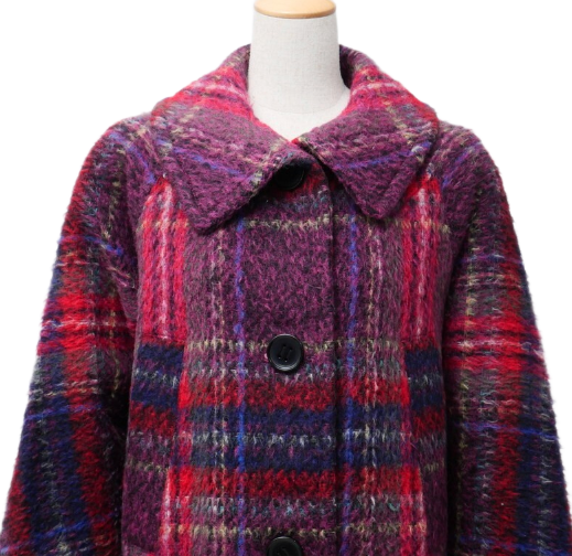 Paul Smith Checkered Wool Mohair Blend Purple Coat w Balloon Sleeves Sz 40