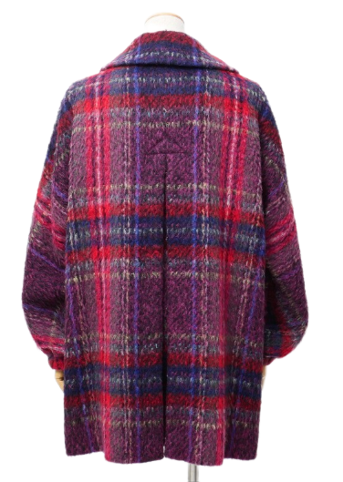 Paul Smith Checkered Wool Mohair Blend Purple Coat w Balloon Sleeves Sz 40