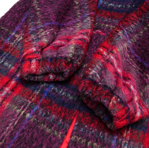 Paul Smith Checkered Wool Mohair Blend Purple Coat w Balloon Sleeves Sz 40