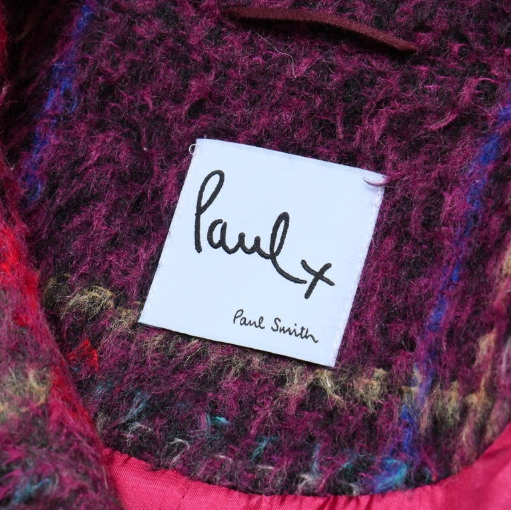 Paul Smith Checkered Wool Mohair Blend Purple Coat w Balloon Sleeves Sz 40