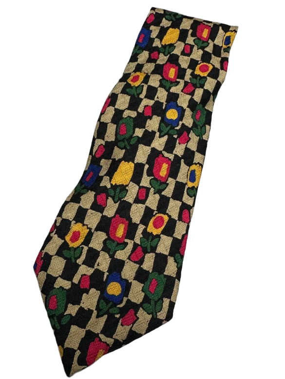 Givenchy 100% Silk Checkered Floral Tie