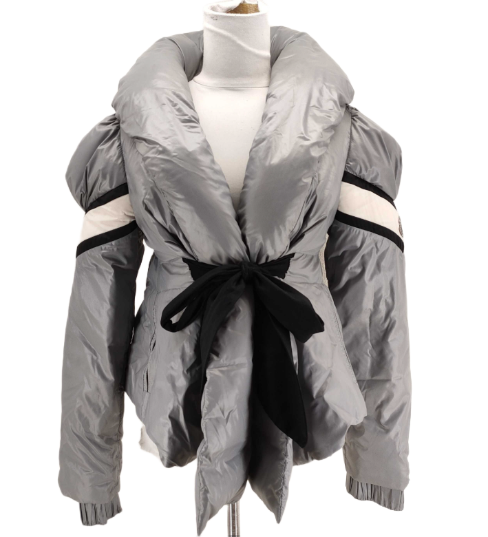 Moncler Down Jacket w Puff Collar & Waist Tie Grey