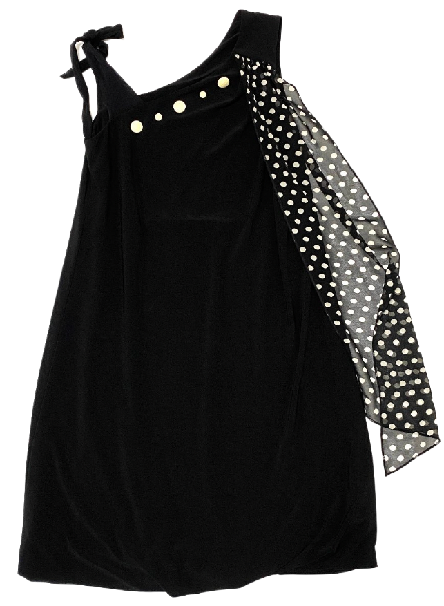 Made in Italy Sless Black Dress w Polka Dot Collar Detail size 42