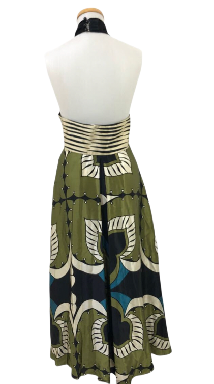 Kenzo Halterneck 100% Silk Tribal Print Maxi Dress Sz 38