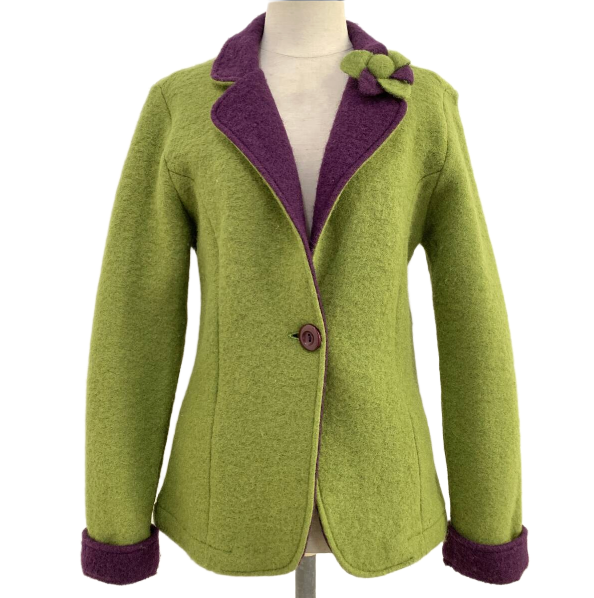 Vezzo Italian Made Two Tone Green Purple w Corsage Wool Blazer