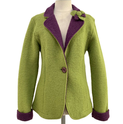 Vezzo Italian Made Two Tone Green Purple w Corsage Wool Blazer