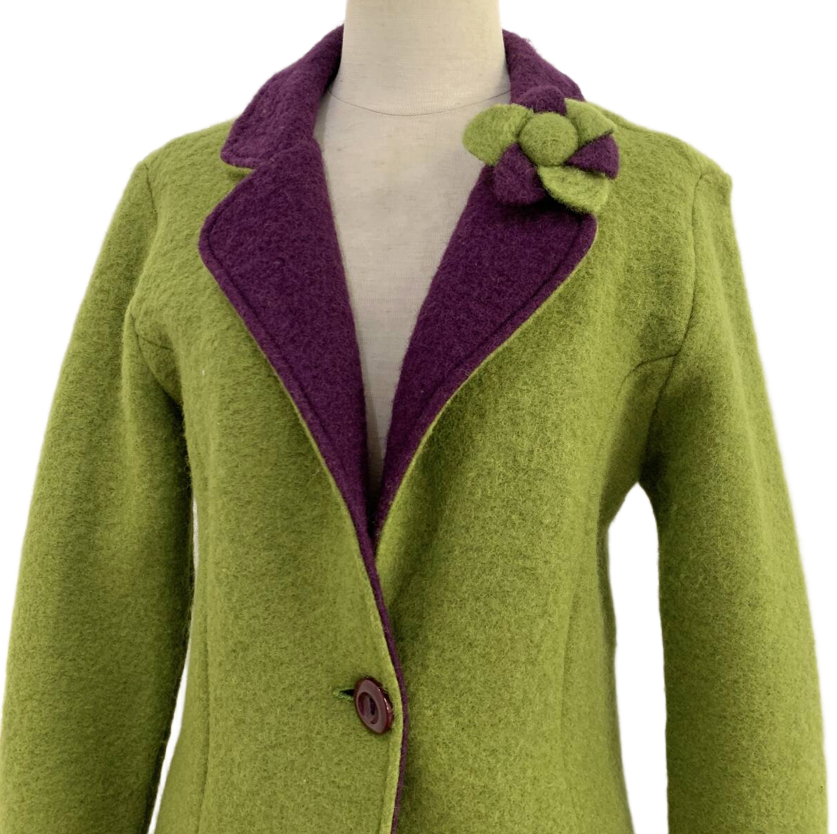 Vezzo Italian Made Two Tone Green Purple w Corsage Wool Blazer