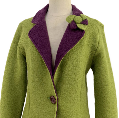 Vezzo Italian Made Two Tone Green Purple w Corsage Wool Blazer