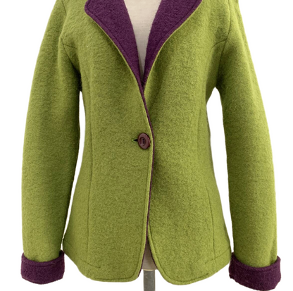 Vezzo Italian Made Two Tone Green Purple w Corsage Wool Blazer