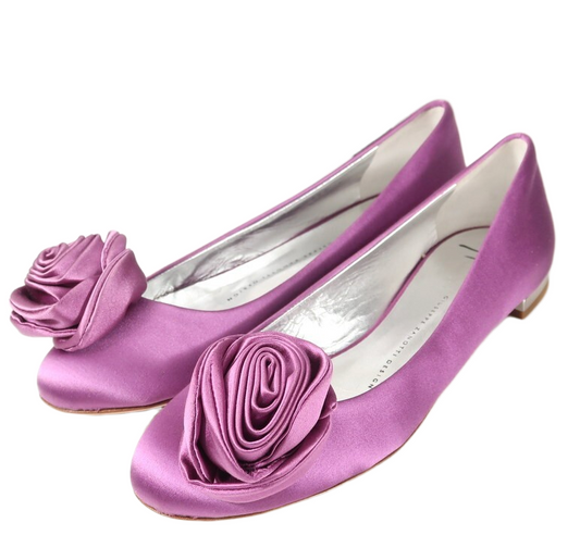 Giuseppe Zanotti Satin Flower Motif Purple Flats Sz 38 BNWB