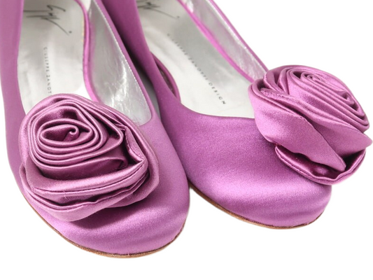 Giuseppe Zanotti Satin Flower Motif Purple Flats Sz 38 BNWB