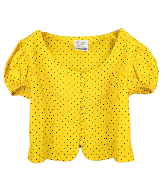 Moschino Cheap and Chic Polka Dot Puff SS Crop Top High Waist Trouser Set