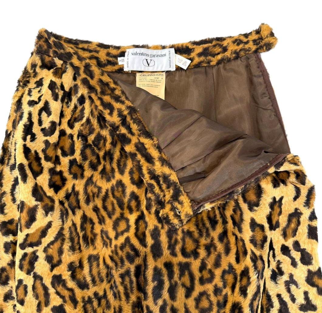 Valentino Garavini Leopard Fur Pencil Skirt