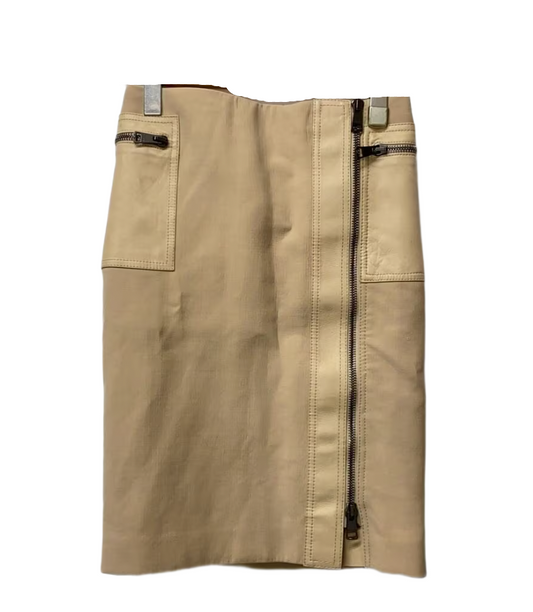 Gucci Tom Ford 2001 AW Beige Leather Trim Pocket Pencil Skirt