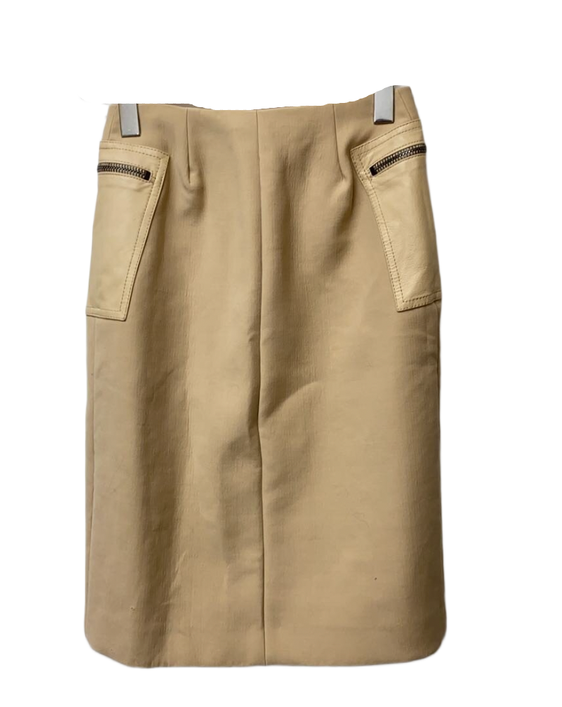 Gucci Tom Ford 2001 AW Beige Leather Trim Pocket Pencil Skirt