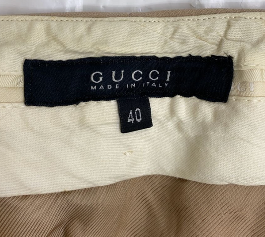 Gucci Tom Ford 2001 AW Beige Leather Trim Pocket Pencil Skirt