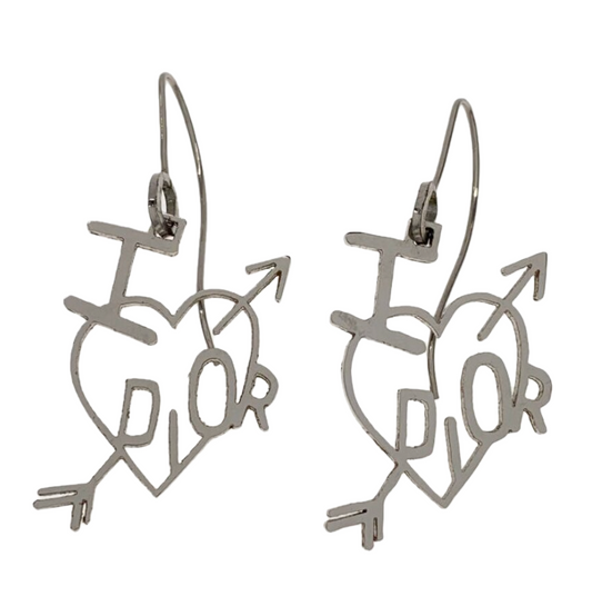Christian Dior I Heart Dior Drop Down Silver Earrings