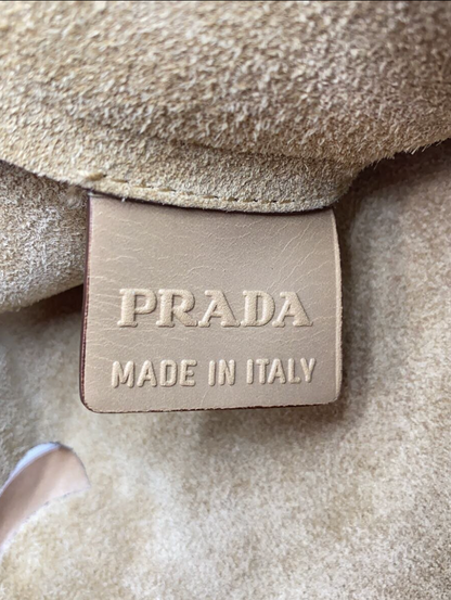 Prada Nude Leather Beige Grommet Metal Plates Handbag