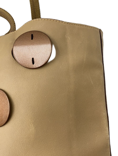 Prada Nude Leather Beige Grommet Metal Plates Handbag