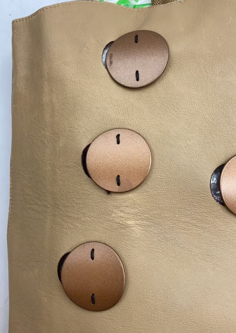 Prada Nude Leather Beige Grommet Metal Plates Handbag