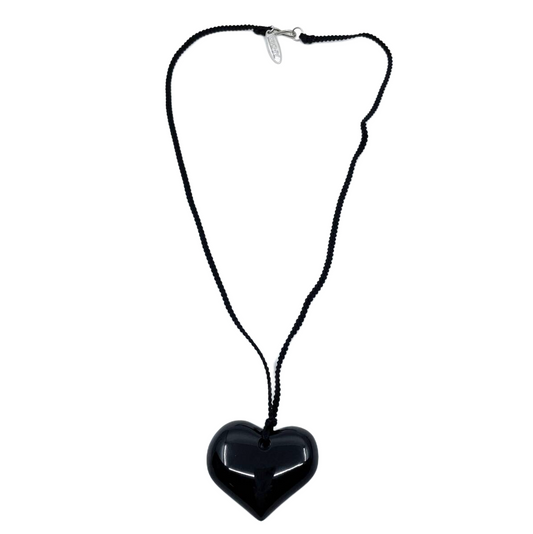 DKNY Donna Karan New York long necklace pendant in black with a heart motif