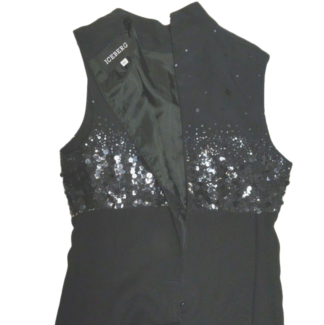 Iceberg Italian Sequin Mock Neck Sless Midi Dress Sz 42