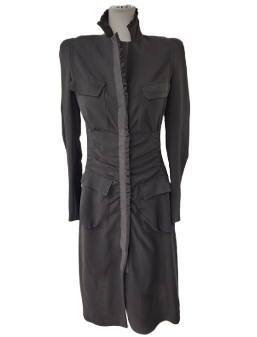 Donna Karan DKNY Shoudler Pad Ruffle Neck LS Shirt Dress w Pockets