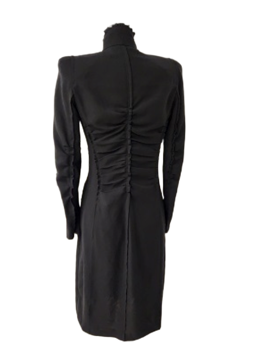 Donna Karan DKNY Shoudler Pad Ruffle Neck LS Shirt Dress w Pockets