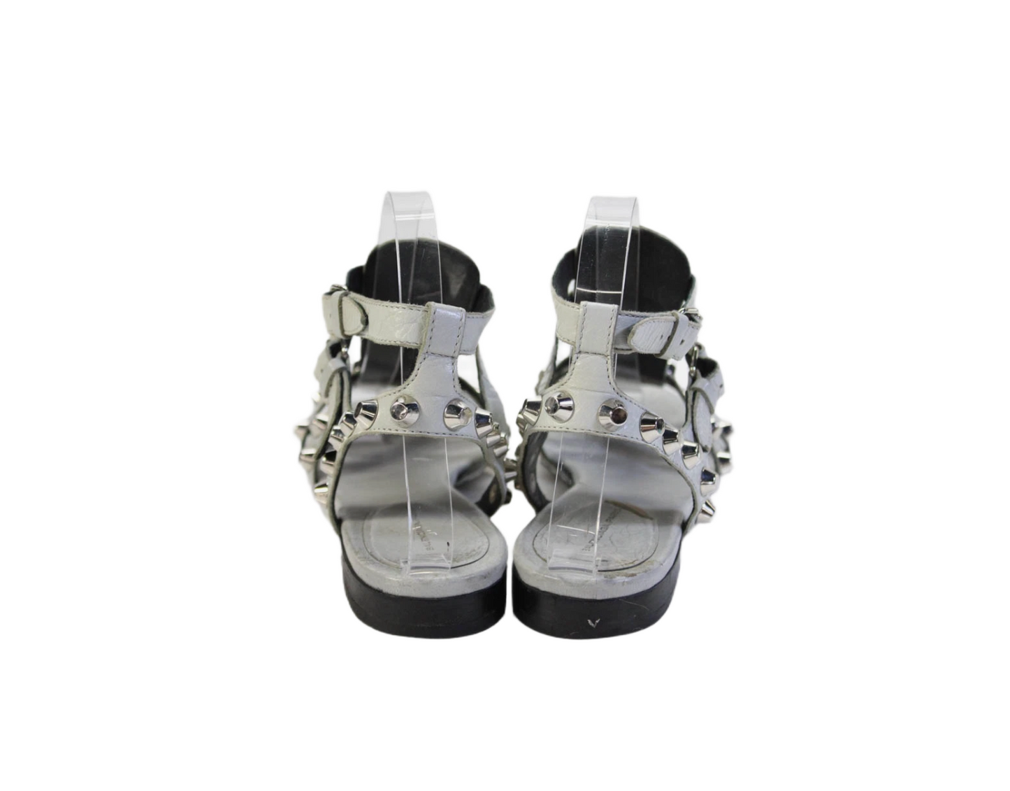 Balenciaga Paris Studded Open Toe Ankle Strap Sandals Gray Size 8.5