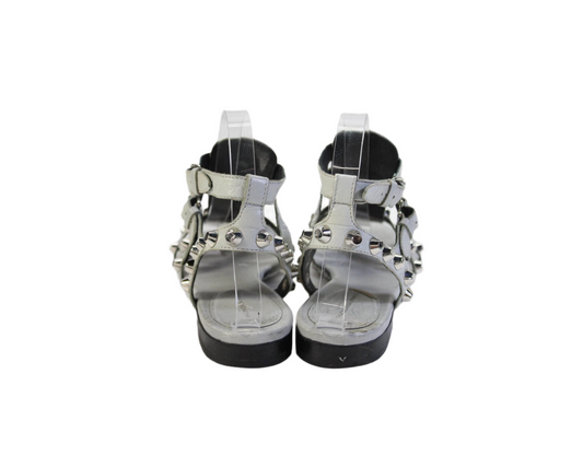 Balenciaga Paris Studded Open Toe Ankle Strap Sandals Gray Size 8.5