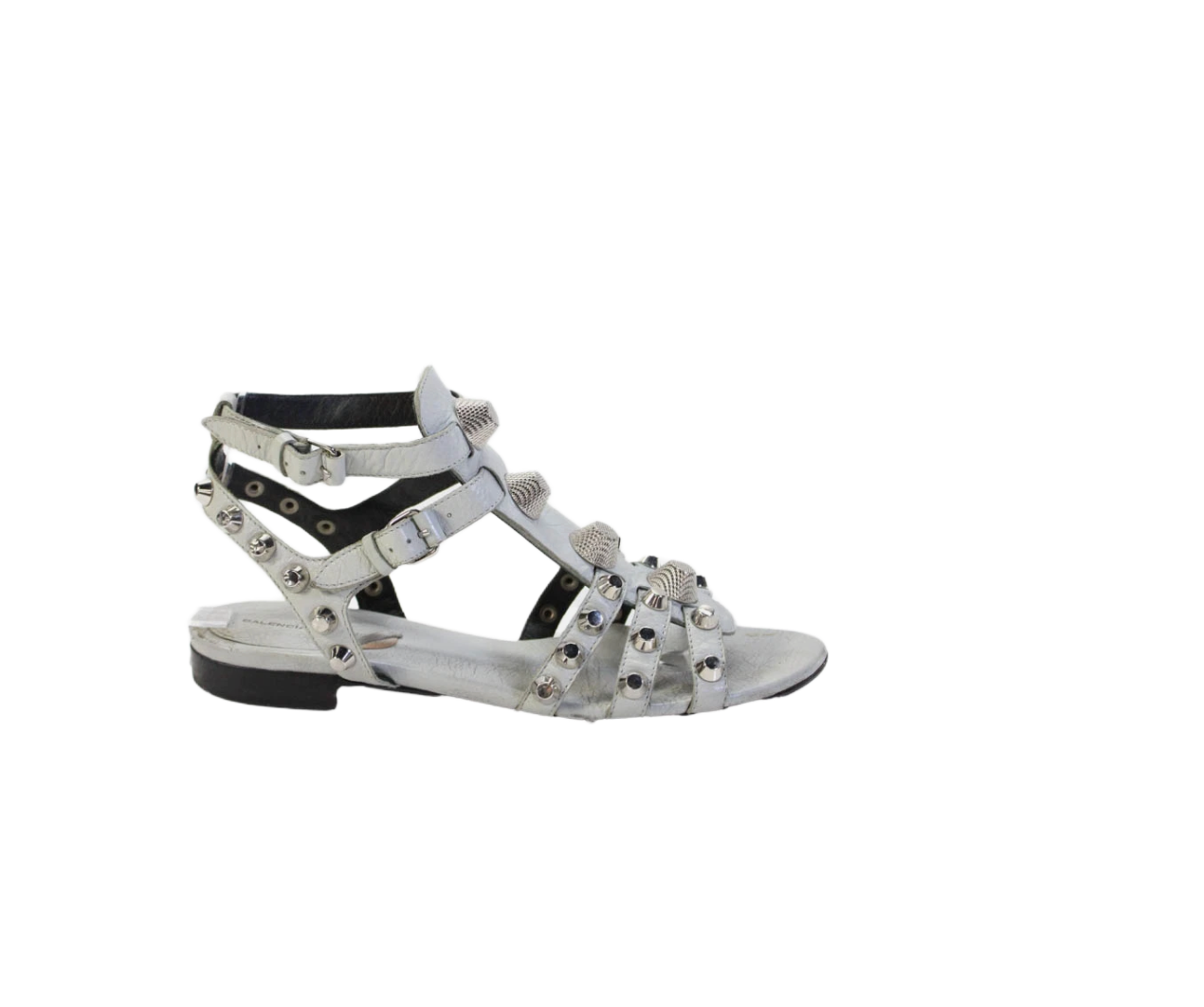 Balenciaga Paris Studded Open Toe Ankle Strap Sandals Gray Size 8.5