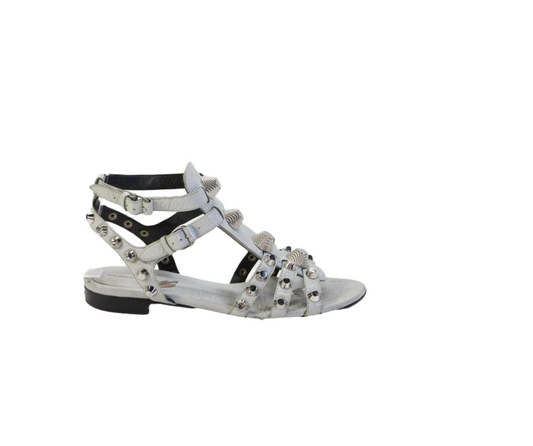 Balenciaga Paris Studded Open Toe Ankle Strap Sandals Gray Size 8.5