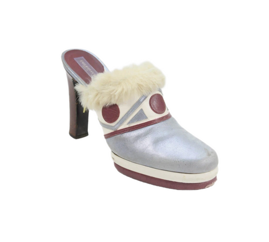 Emilio Pucci Leather Platform Mule Heels Multi Colored Size 38.5 8.5