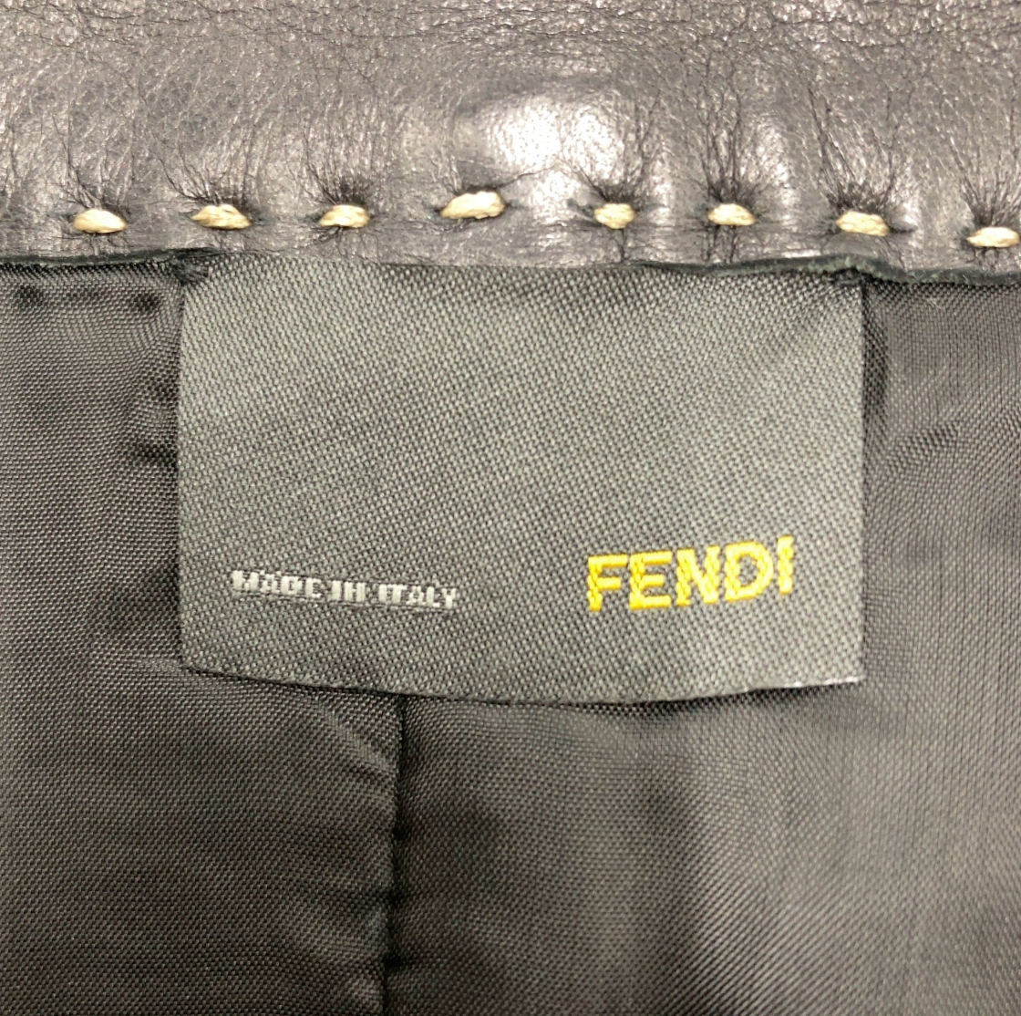 Fendi Contrast Stitch A Line Midi Leather Skirt